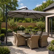 Rectangular parasol creating shade in the garden 