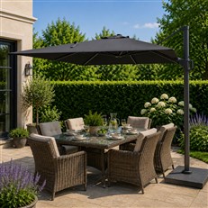 Garden parasol creating shade in the garden