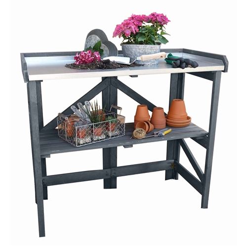 Garden Potting Table with Zinc Plated Worktop