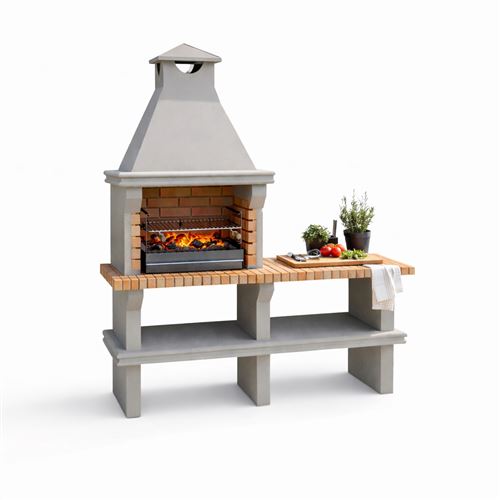 Ibiza Masonry Charcoal BBQ Grill and Side table - Stone BBQ