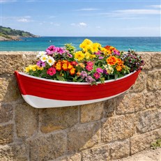 Nautical Red Boat Wall Planter - Fibreglass Hanging Cobble Boat for Garden & Home Decor