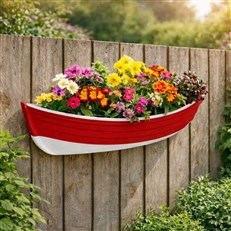 Nautical Red Boat Wall Planter - Fibreglass Hanging Cobble Boat for Garden & Home Decor