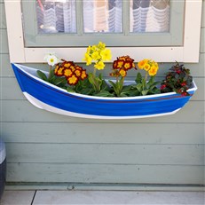 Nautical Blue Boat Wall Planter - Fibreglass Hanging Cobble Boat for Garden & Home Decor
